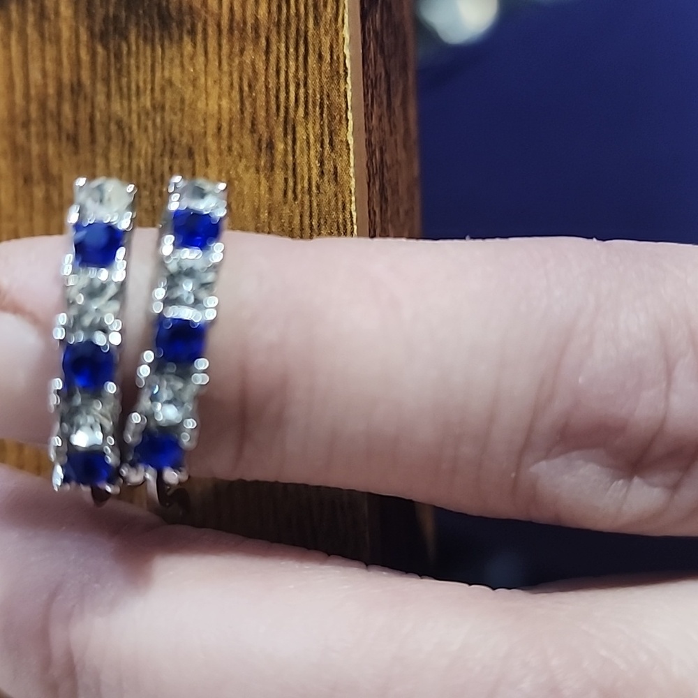 FIRM PRICE Elegant Silver and Blue Hoop Earrings .925